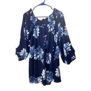 Rokoko by Dazz swing dress women's large blue floral on or off shoulder trendy